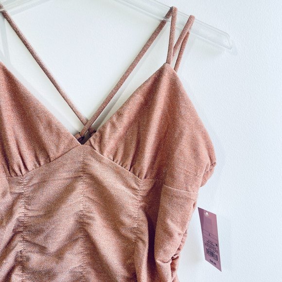 Wild Fable Shimmery Blush Women's Sleeveless Ruched Bodycon Mini Dress L NWOT - Picture 5 of 15